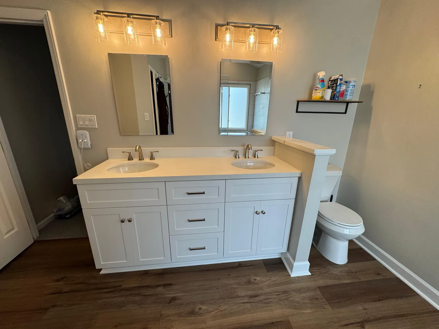 Bathroom vanity with new light fixtures